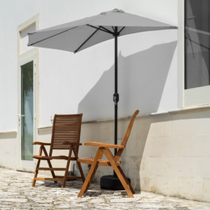 Mezza Luna - Ombrellone a mezza luna con palo centrale da Ø38 mm e telo in poliestere da 180gr/mq con airvent. Ombrellone da balcone o terrazzo grigio L300xP150xH250 cm