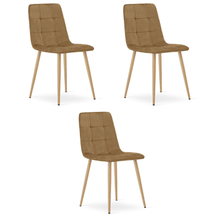 Set di 3 sedie Kara in velluto marrone e gambe effetto legno