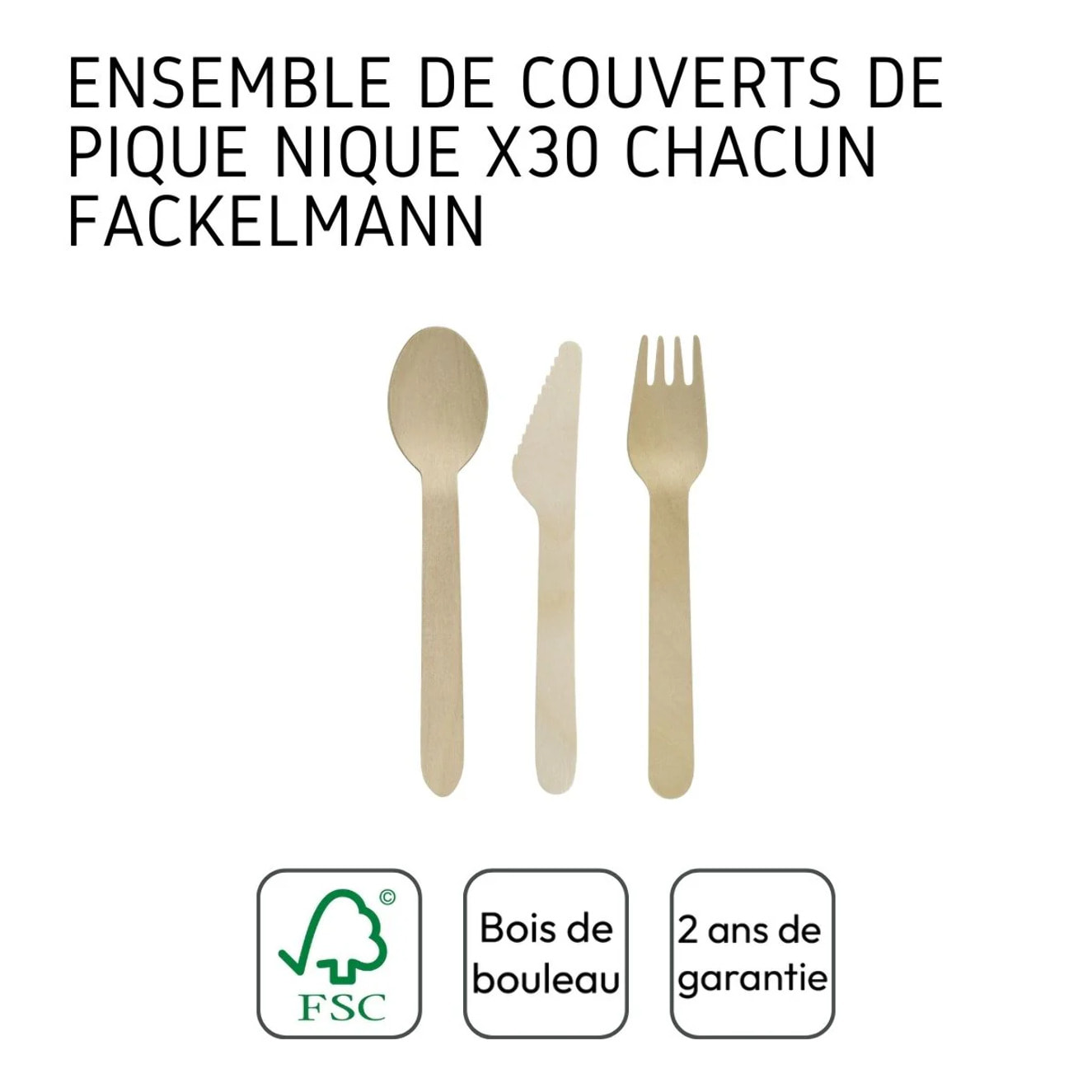 Ensemble de couverts en bois pour pique-nique x30 chacun Fackelmann Move