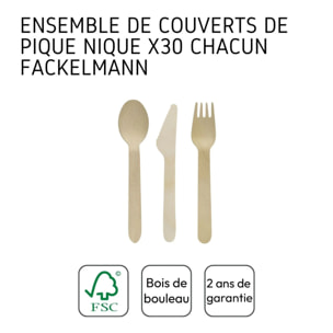 Ensemble de couverts en bois pour pique-nique x30 chacun Fackelmann Move