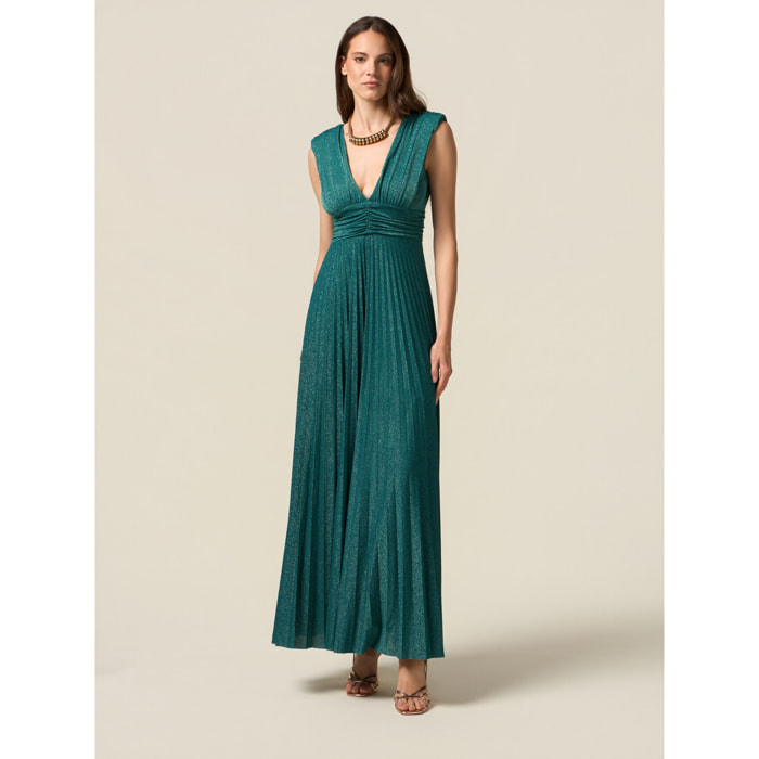 Oltre - Vestido largo de jersey lurex plisado - Petrol Blue
