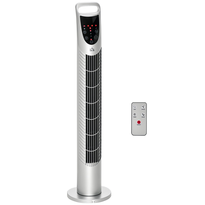 Ventilador de Torre Ventilador Vertical 40W con Mando a Distancia 3 Velocidades Temporizador 7,5h Oscilante 70° ÃƒËœ18x78,5 cm Plata