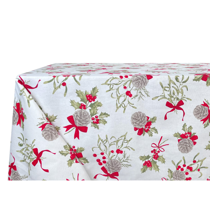 Tovaglia Natalizia in 100% Cotone Made In Italy Fantasia Pigne