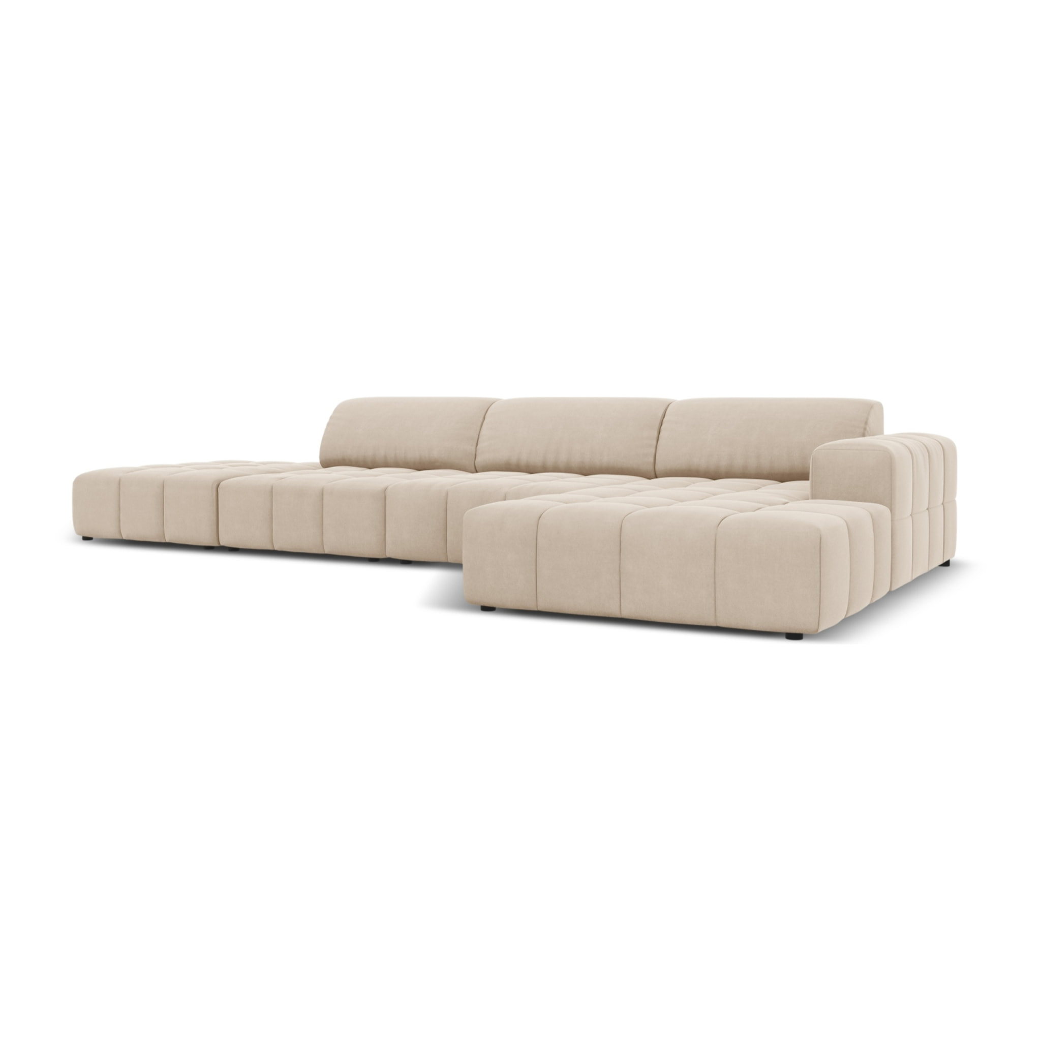 Canapé d'angle droit "Luc" 5 places en velours beige clair