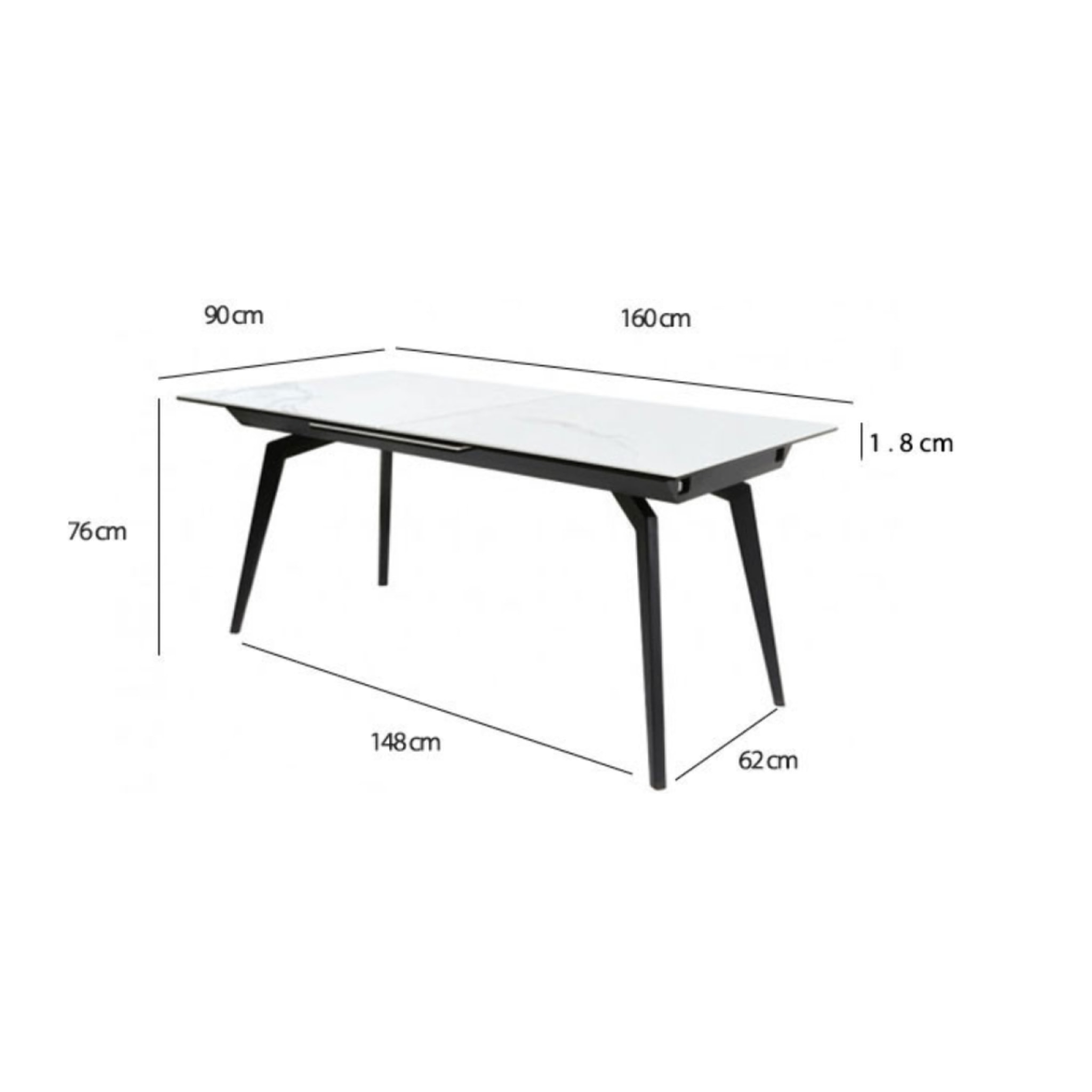 Table céramique extensible L160/210cm avec piètement métal noir- 2 coloris - MADRID