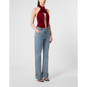 PHILIPP PLEIN Straight Cut Jeans Roses Strass