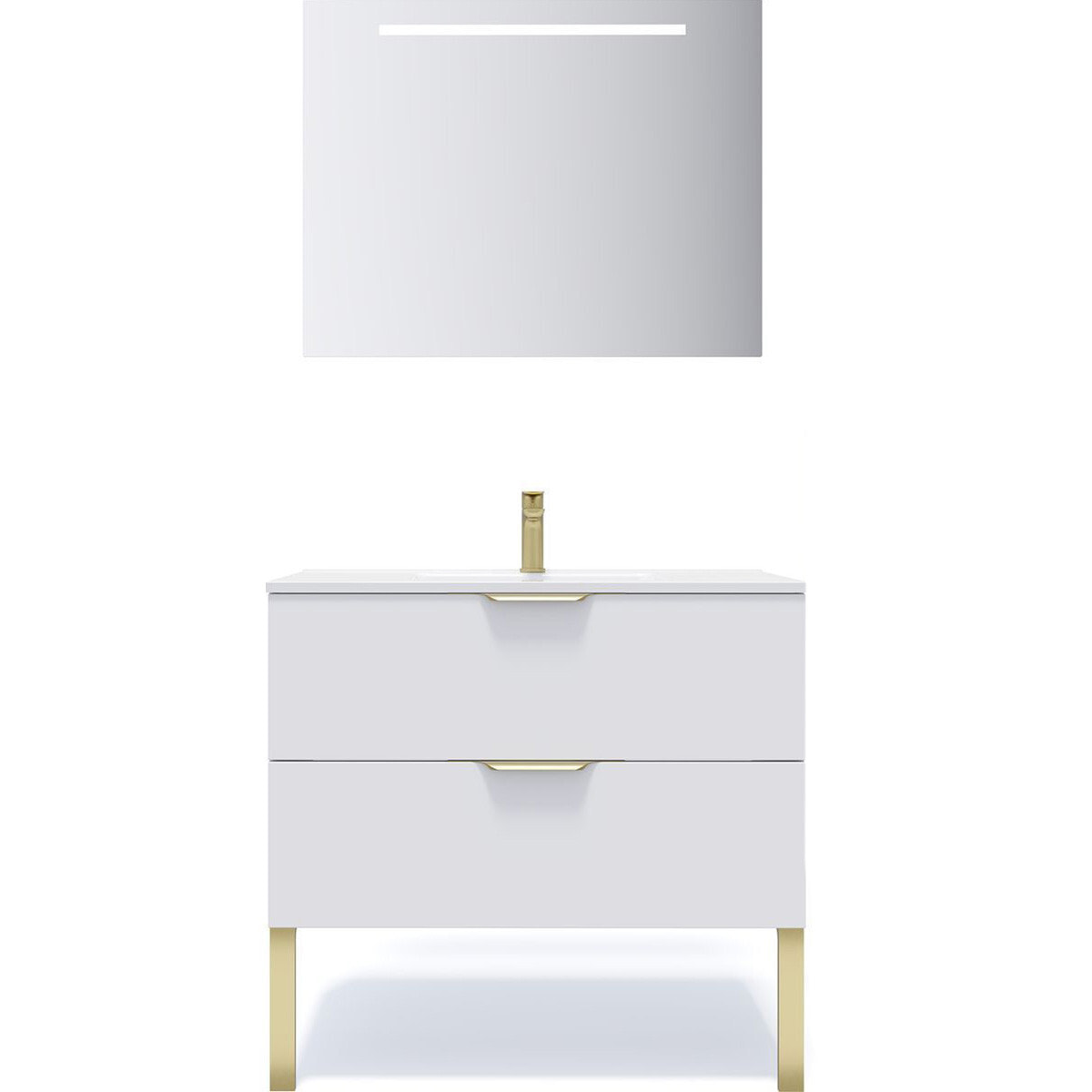 Ensemble vasque intégrée 2 tiroirs + miroir - VENICE