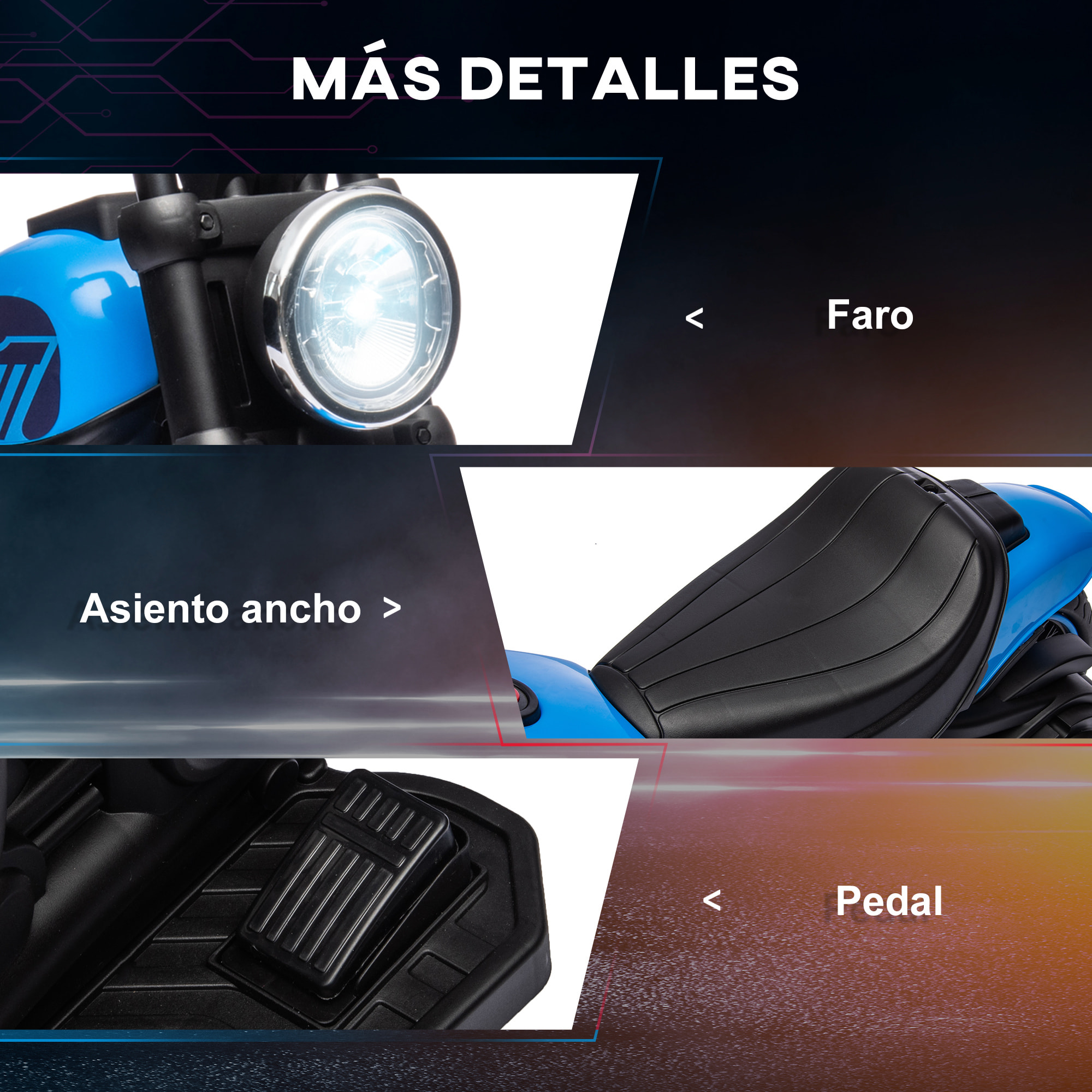 Moto Eléctrica para Niños de 18-36 Meses, Moto Eléctrica Infantil con Batería 6V, Faro y Ruedas Auxiliares Desmontables, Carga 25 kg, Azul