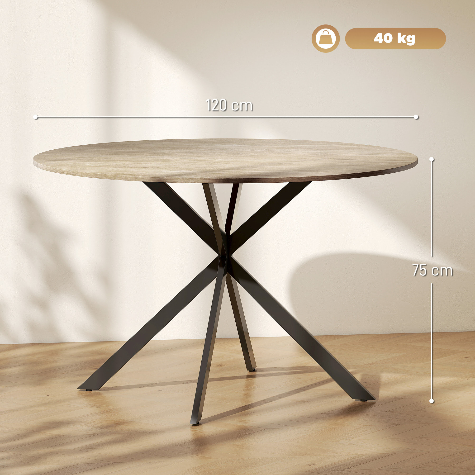 Mesa de Comedor Redonda para 4 Personas Mesa de Cocina Industrial con Estructura de Acero Ø120x75 cm Marrón Oscuro