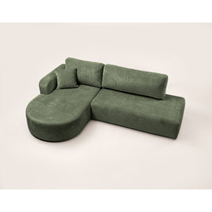 Miro - Canapé d'angle gauche 4 places convertible avec coffre en velours texturé - Vert sauge