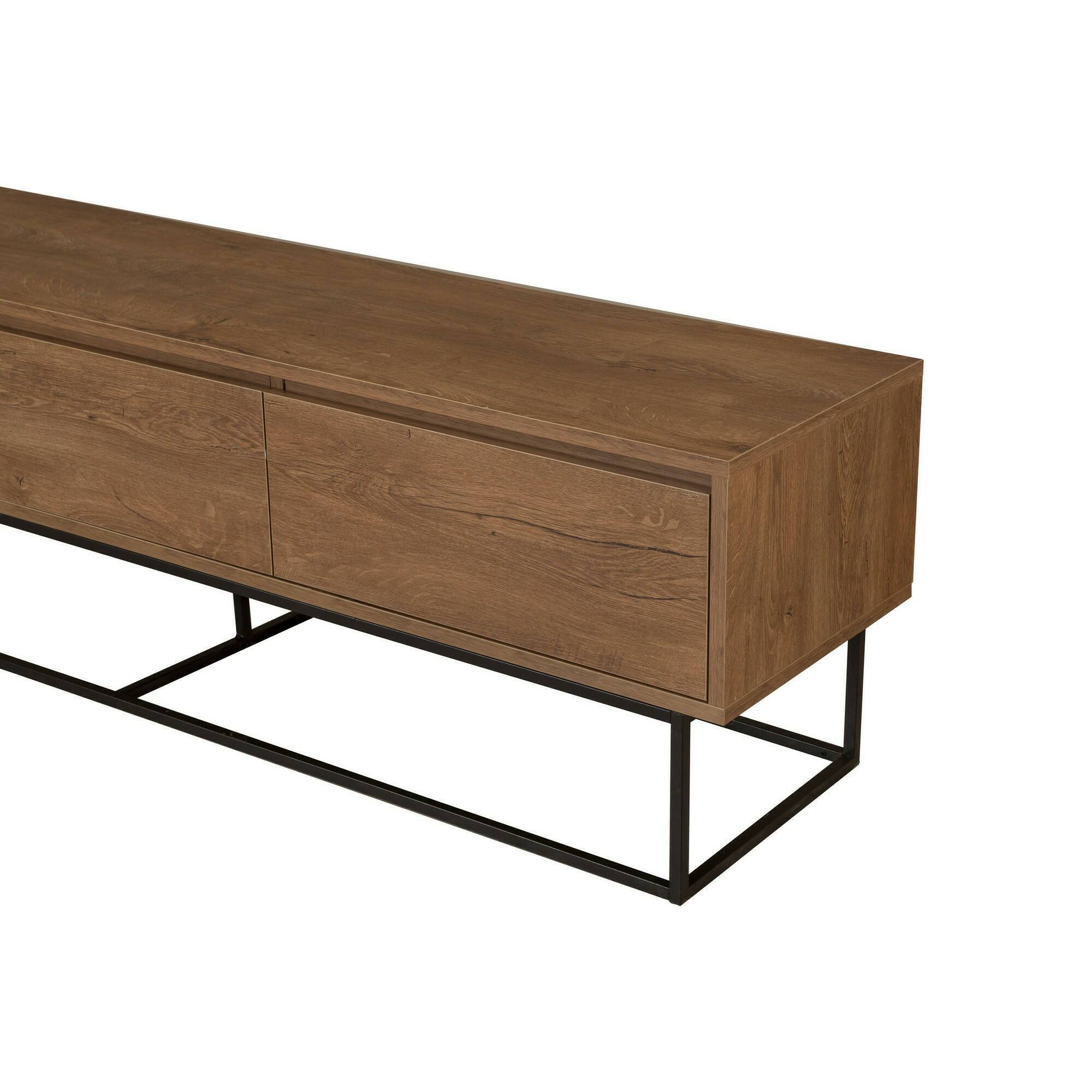 Mobile porta TV Dlapadul, Credenza da soggiorno, Armadio basso per TV, Base parete attrezzata, 180x40h50 cm, Noce e Nero