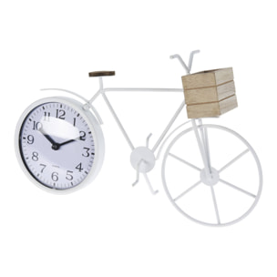 Well home reloj de sobremesa diseño bicileta en metal blanco 33,5x8x23,5cm