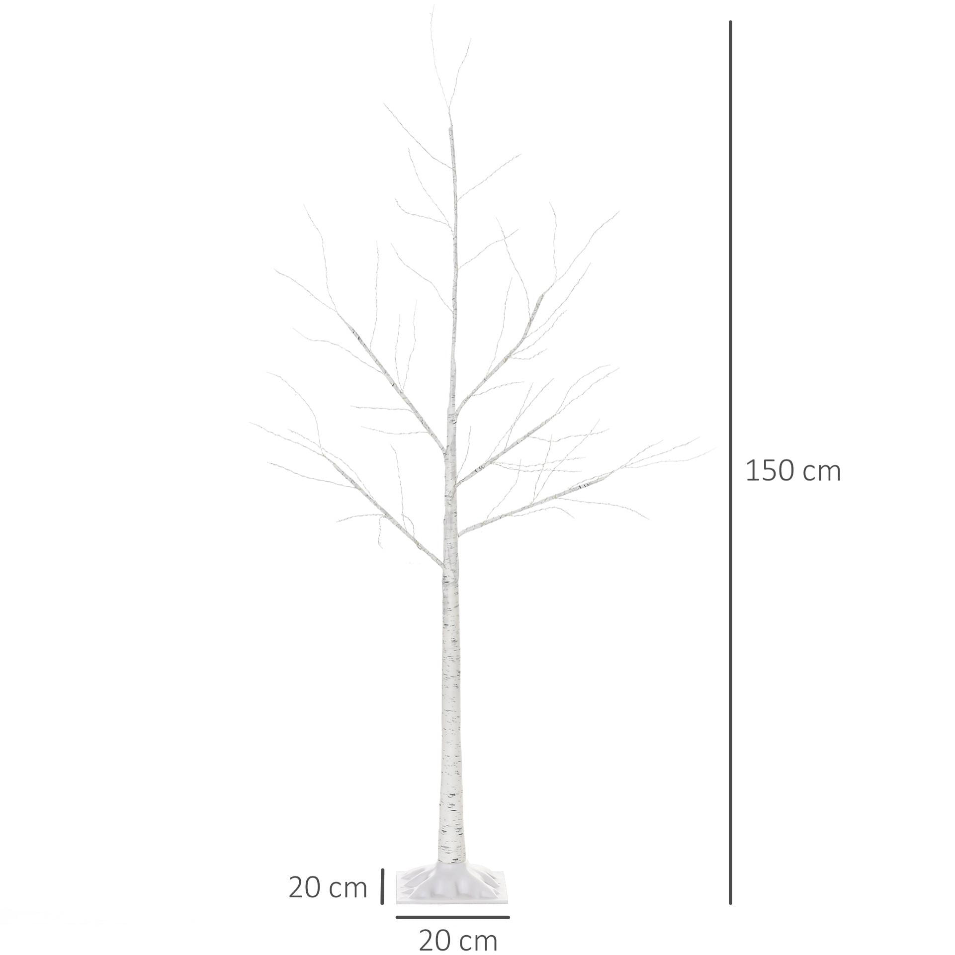 Outsunny Árbol de Abedul 150 cm de Altura con 210 Luces LED en Blanco Cálido Ramas Flexibles y Base para Decoración de Fiestas Cumpleaños Bodas 20x20x150 cm Blanco