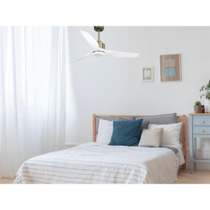 Ventilateur de plafond Réversible  Thermostat Dimmable Wifi Moteur à courant continu Toits en pente Télécommande Lumière à trois tons Adaptateur 2/3 Lames