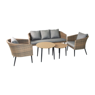 Salon de jardin scandinave 5 places en résine effet rotin et noir REESE