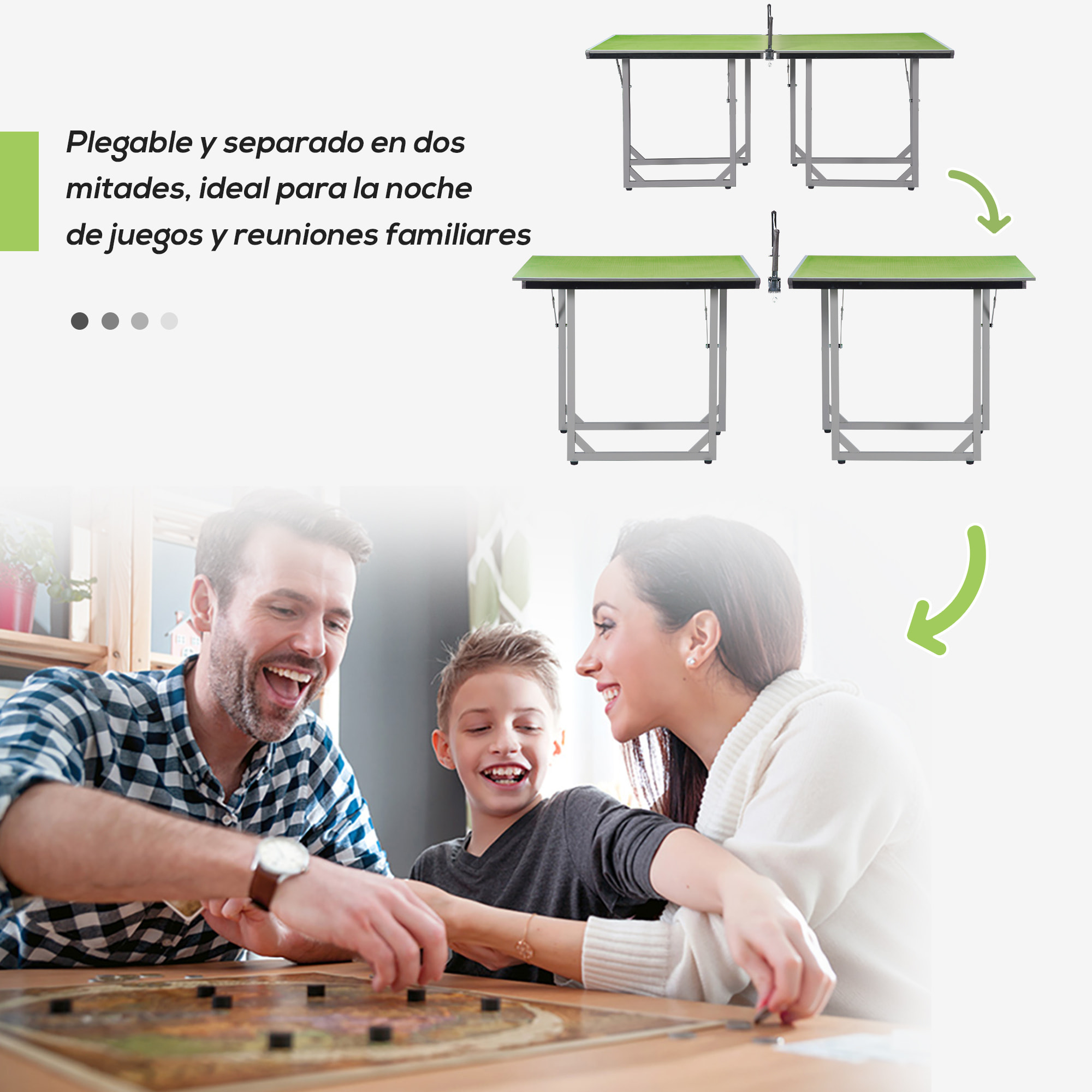 Mesa de Ping-Pong Plegable, 182x91cm, Fácil de Transportar, Resistente a la Intemperie, Estable, Mesa de Tenis con Red y Marco de Acero, para Interior y Exterior, Verde