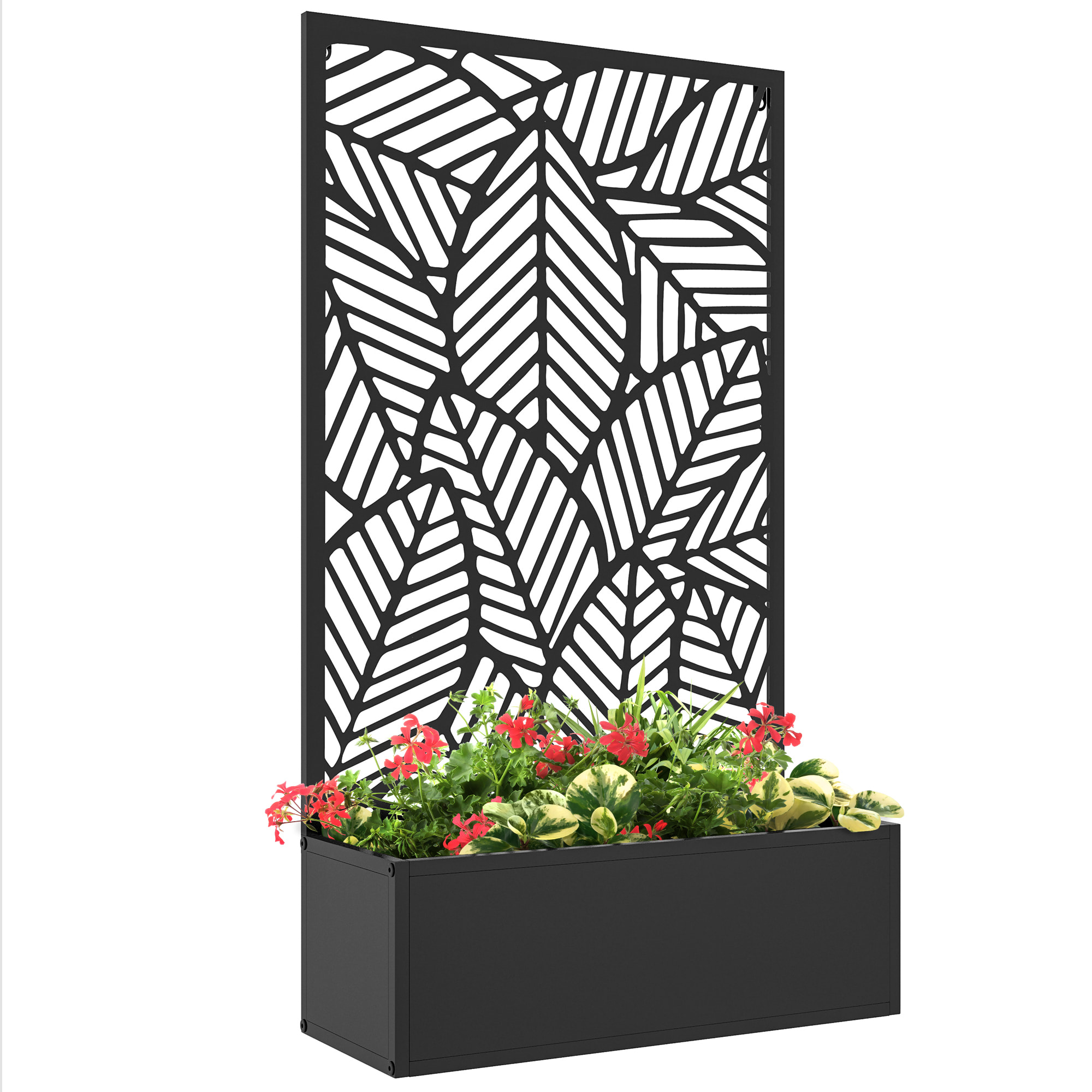 Outsunny Jardinera con Biombo de Metal Huerto Urbano de Pared o de Pie para Cultivos Plantas Flores o Decoración en Terraza Jardín Hogar 61x23x113 cm Negro