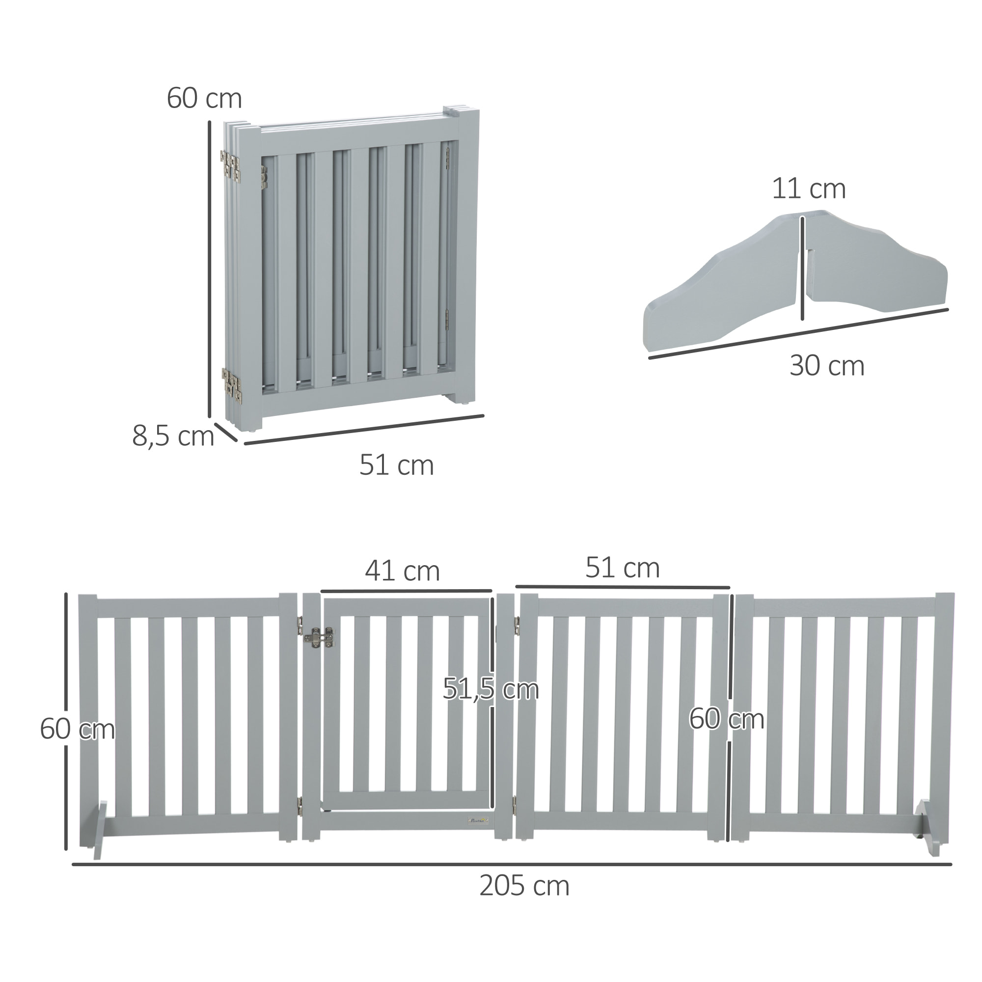 Barrière de sécurité chien pliable modulable autoportante avec porte max. 205 x 60 cm MDF gris