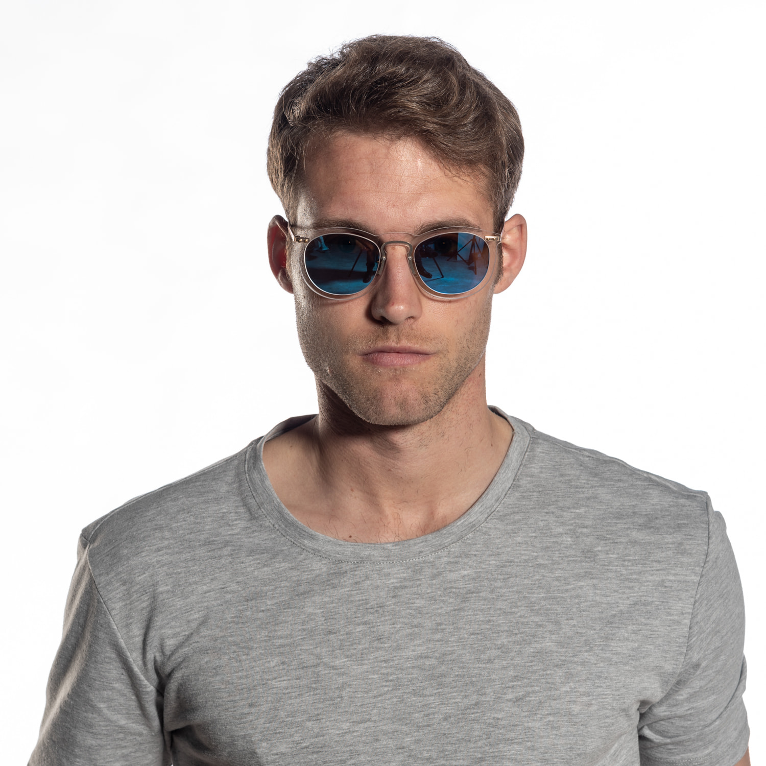 Gafas de sol OCEAN BERLIN - Blanco transparente / De espejo azul cielo y patillas de metal dorado mate