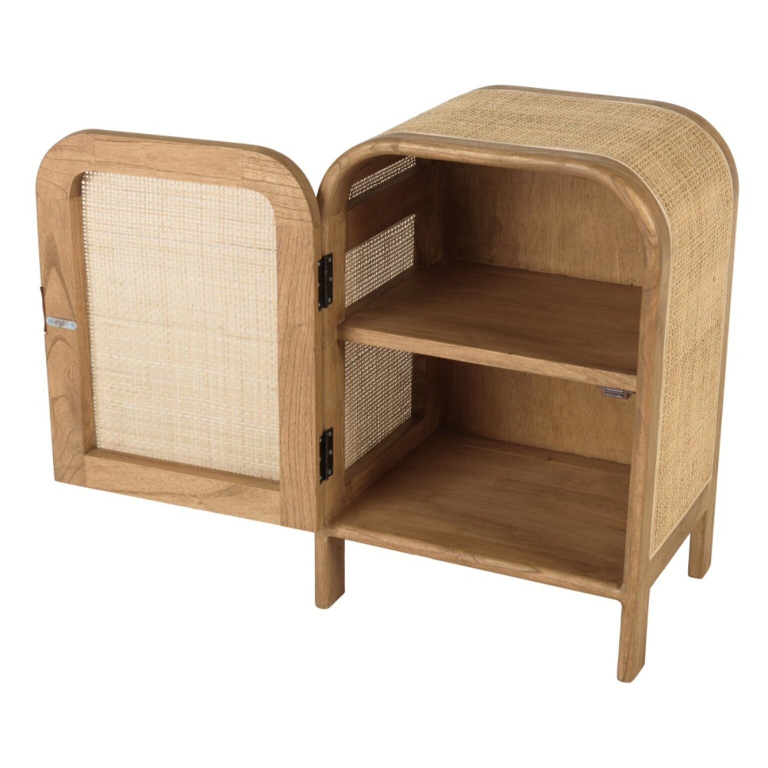 AMY - Chevet forme arrondie mindi et rotin naturel 1 porte 1 étagère AMY