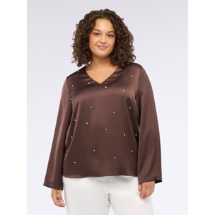 Fiorella Rubino - Blusa in raso con strass - Marrone