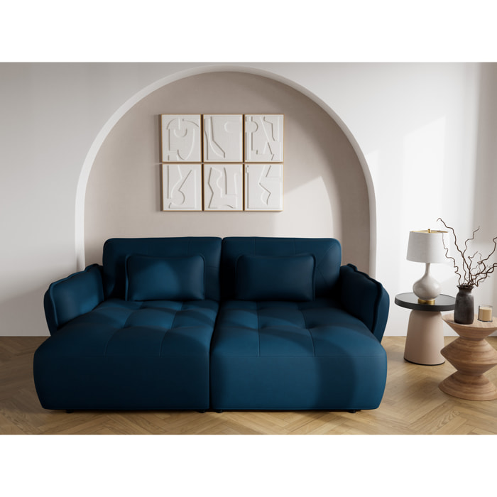 Thais - canapé droit 4 places avec double méridienne assise profonde en tissu texturé - Bleu