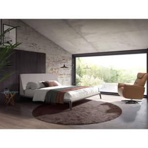 Cama Angel Cerdá de matrimonio con cabecero y estructura en tela gris y patas de madera en wengué 192x230x101cm