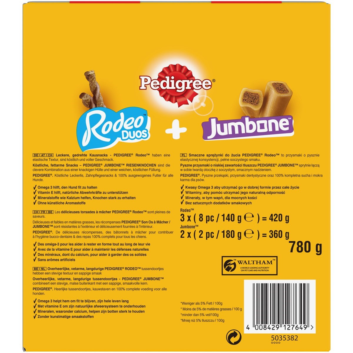 PEDIGREE Mega Box Récompenses Rodeo Duos & Jumbone Friandises pour chien 2x780g