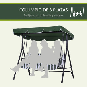 Columpio de Jardín de 3 Plazas Balancín Exterior con Techo Ajustable y Marco de Acero para Balcón Terraza Patio Carga 200 kg 172x110x153 cm Verde