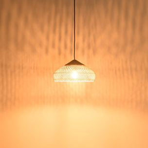 SIXTINE - Suspension 40x40cm en rotin couleur naturelle et teck recyclé
