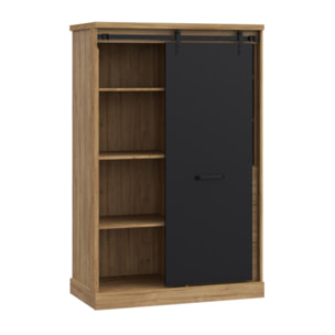 Buffet haut avec LED en bois effet chêne et noir - FACTORY