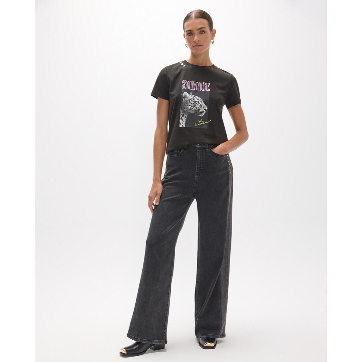 T-shirt Savage grigia con scollo a V