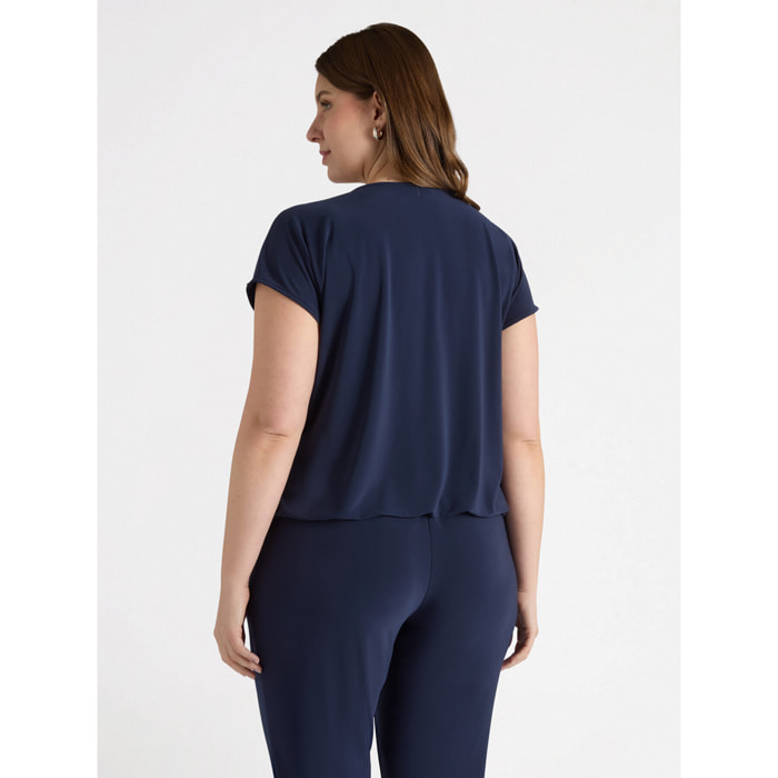 Fiorella Rubino - T-shirt con incrocio e bordi in pizzo - Blu