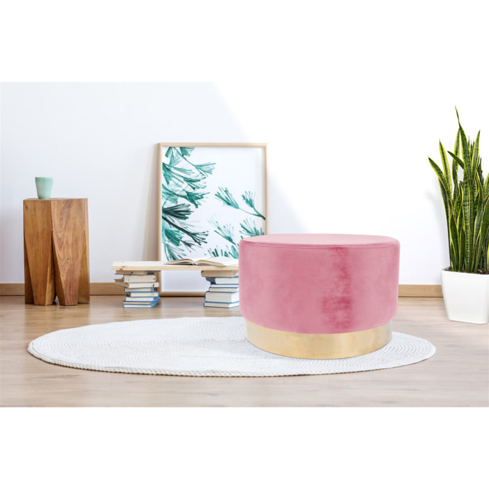 Pouf Rotondo Nano in Velluto Rosa Antico e Oro
