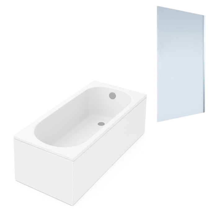 Baignoire droite Oberon quaryl 160 x 75 cm  + Pare bain droite AURYS Mist 1 chromé
