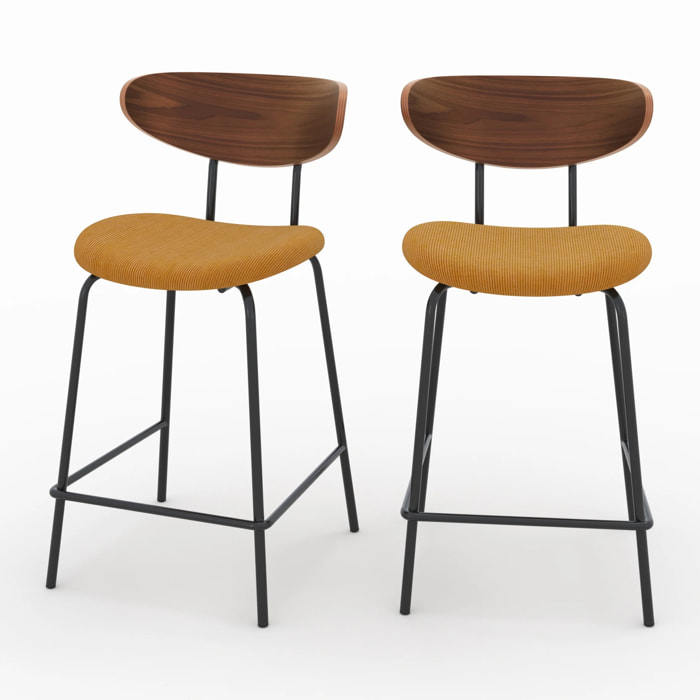 Lot de 2 chaises pour îlot central en velours côtelé jaune 64.5 cm - Jade