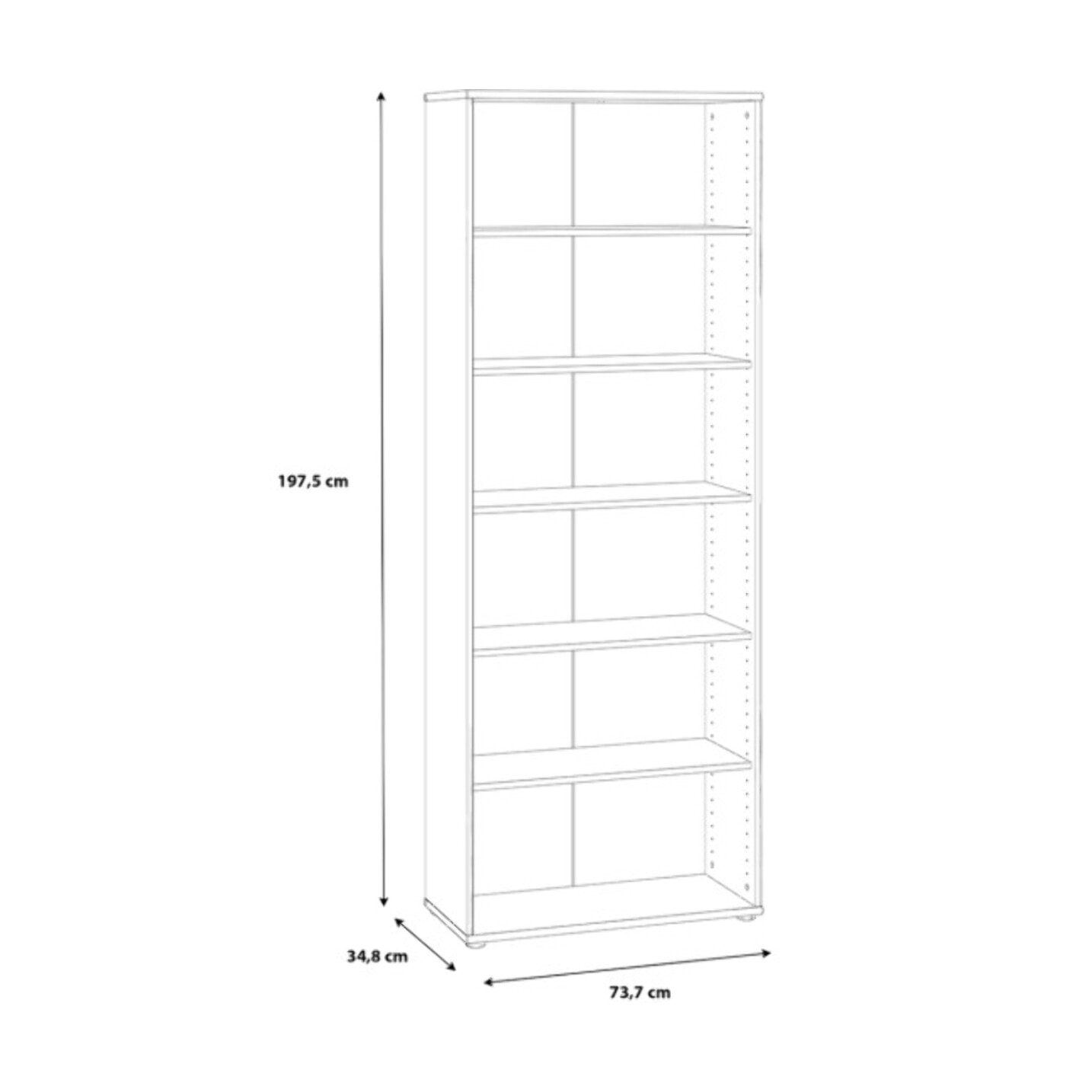 Étagère H. 198 x L. 74 cm décor chêne artisan avec 5 étagères - MIA