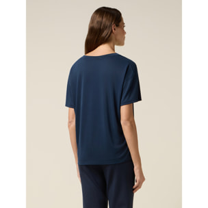 Oltre - T-shirt misto modal con scollo a V - Blu