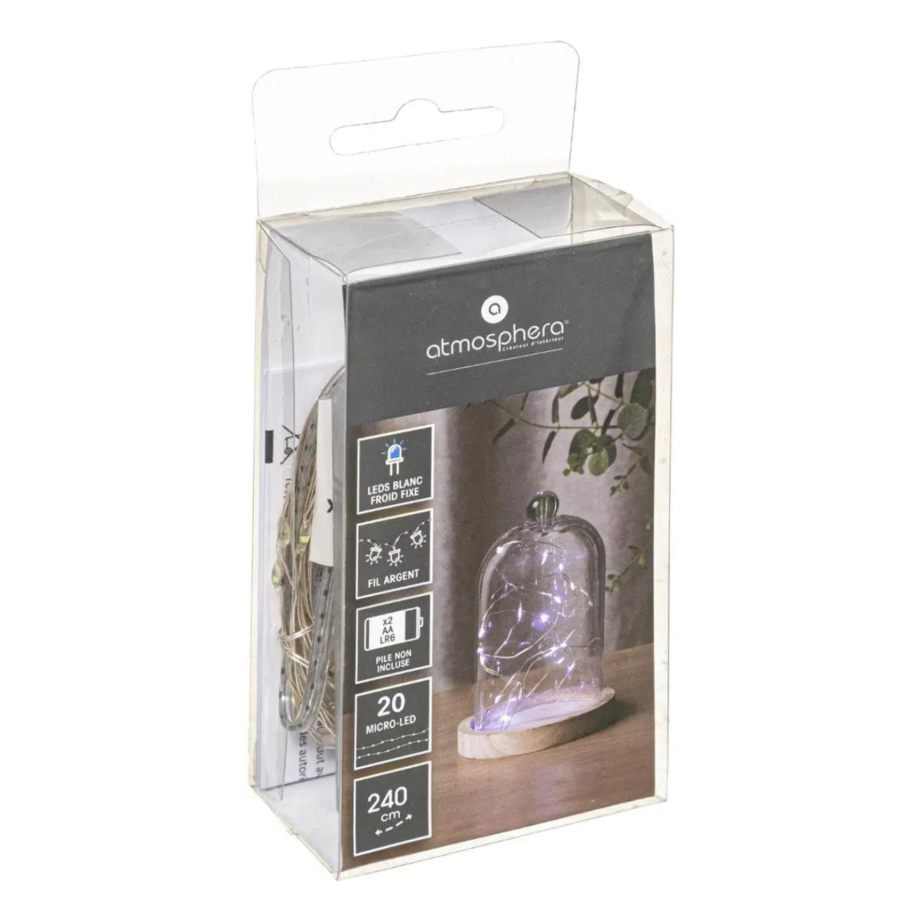 Guirlande "Anya" 20 microLED à pile argent blanc froid L190cm