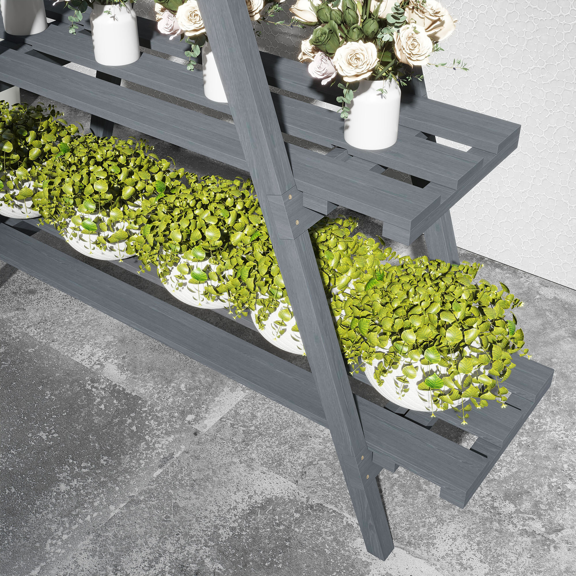 Estantería para Plantas Plegable de Madera Soporte para Macetas de 3 Niveles con Marco en A para Exteriores Interiores Salón Jardín Balcón 100x36x112 cm Gris