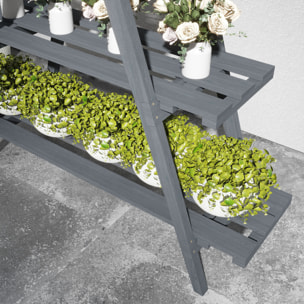 Estantería para Plantas Plegable de Madera Soporte para Macetas de 3 Niveles con Marco en A para Exteriores Interiores Salón Jardín Balcón 100x36x112 cm Gris