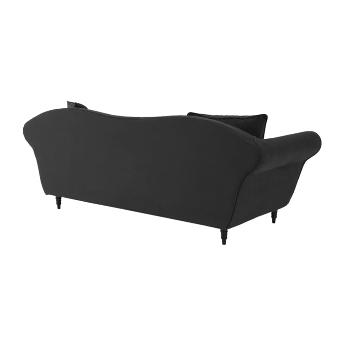 Canapé 3 pl ALBA 238 cm velours Noir - 100% déhoussable - Fab. France