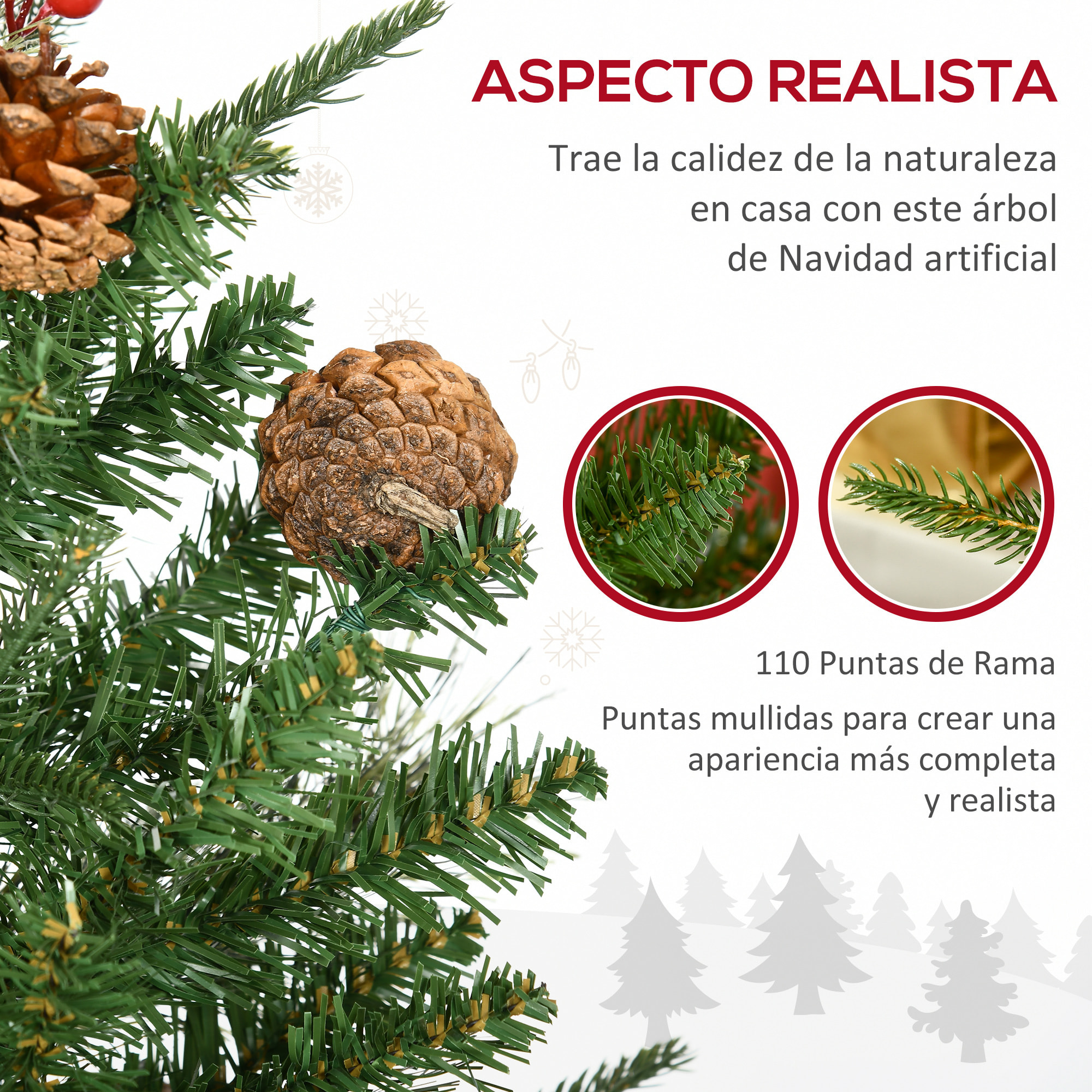Juego de 2 Piezas de árbol de Navidad Artificial 90cm con Maceta 110 Ramas Verde