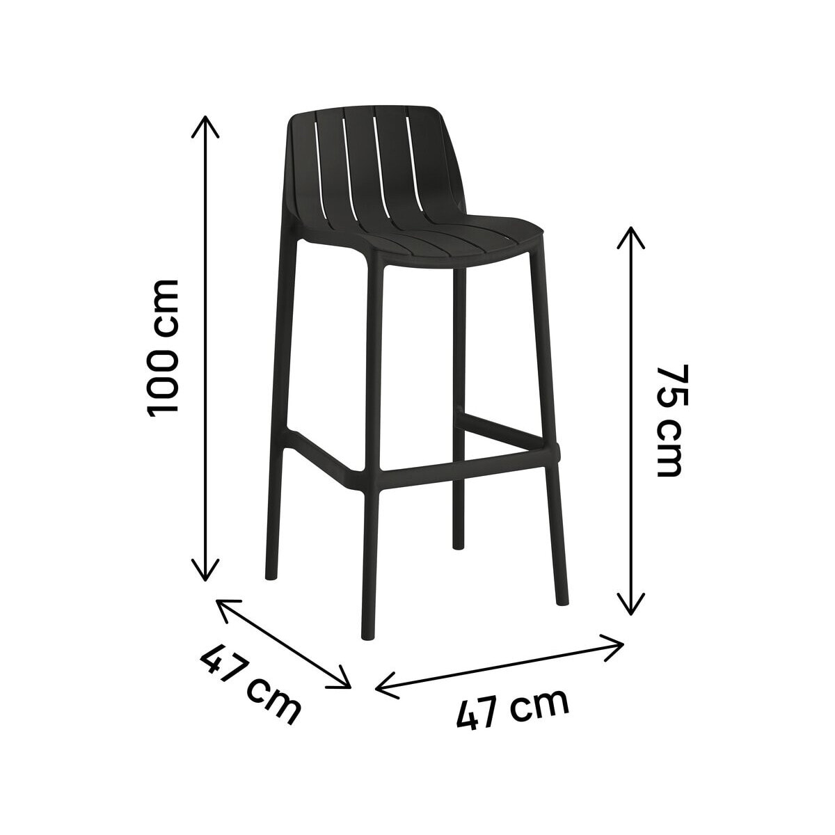 Lot de 2 chaises hautes de jardin empilable "Vaena" - Noir