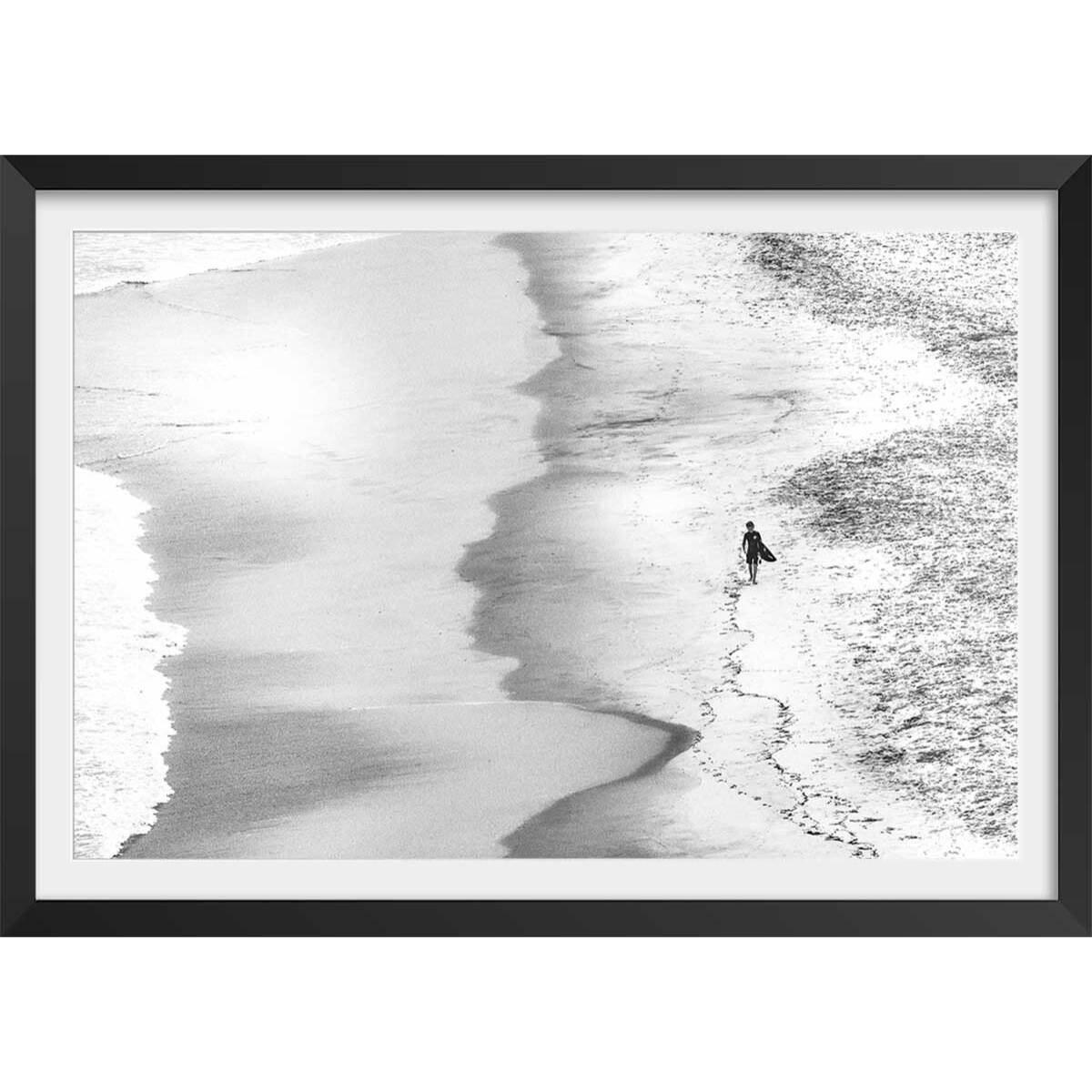 Poster beach surf Affiche + cadre en bois - Noir