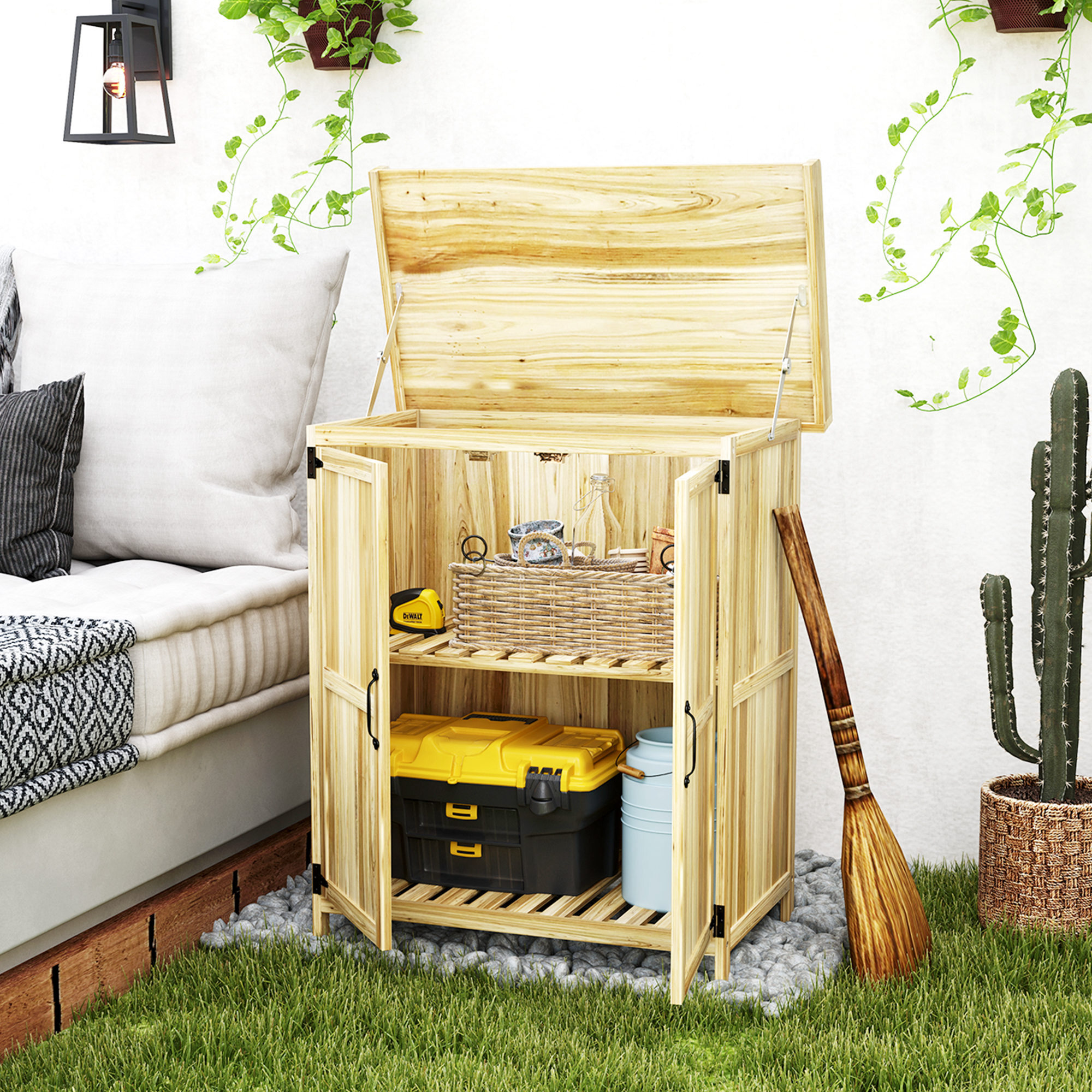 Armoire de jardin bois table de rempotage 2 en 1 - 2 portes, étagère - 74 x 43 x 88 cm