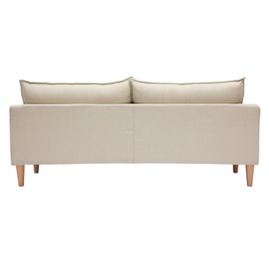 Canapé scandinave 3 places en tissu beige et bois clair KATE