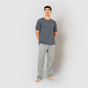 Pijama largo de algodón manga corta raya schon azul grisáceo