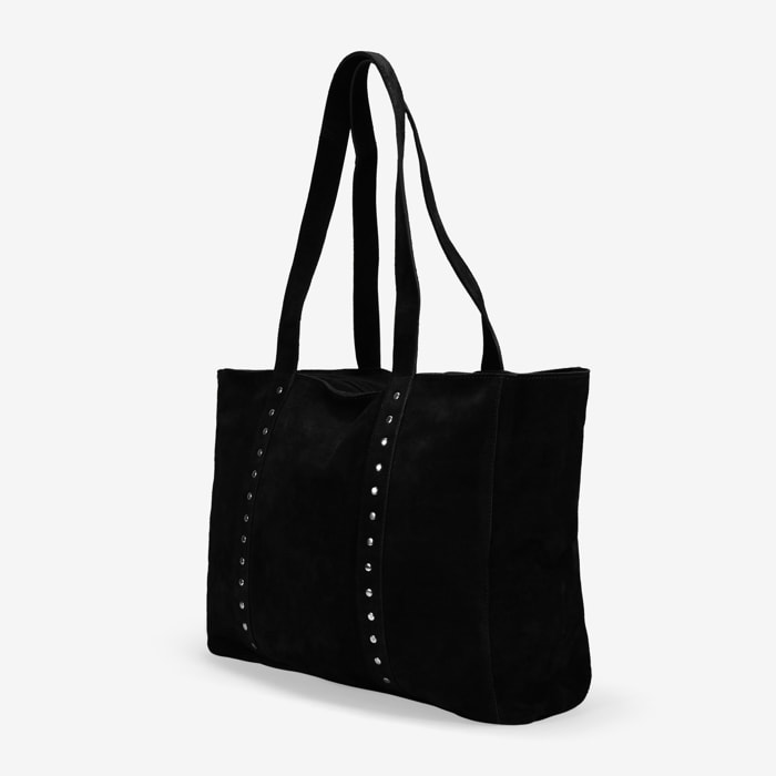 Bolso de hombro negro serraje piel con tachas
