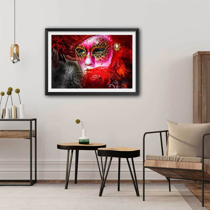 Affiche deco Masque vénitien aux yeux verts Affiche + cadre en bois - Noir